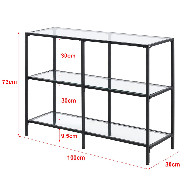 [en.casa] Konsolentisch Perstorp 100x30x73cm Flurtisch Sideboard Beistelltisch Tisch Stahlgestell Gehärtetes Glas Schwarz