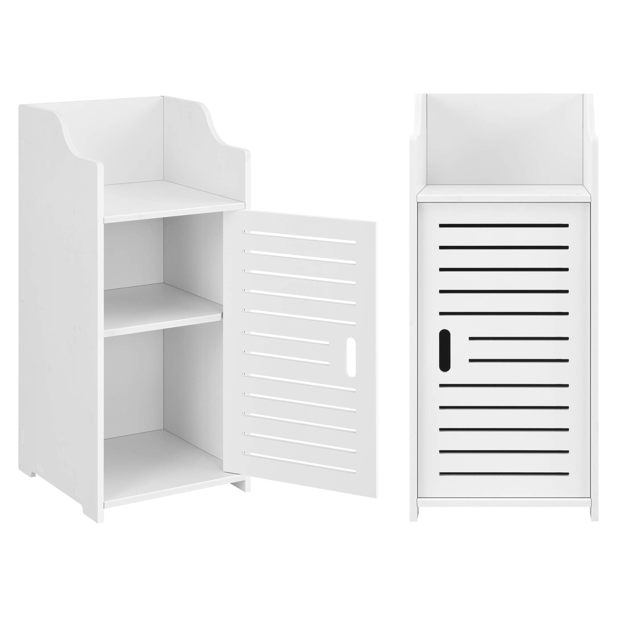 [en.casa] Badezimmerschrank Svanvik 72x32x32cm Weiß Midischrank WPC Badkommode mit 2 Ablagen und Tür Badregal