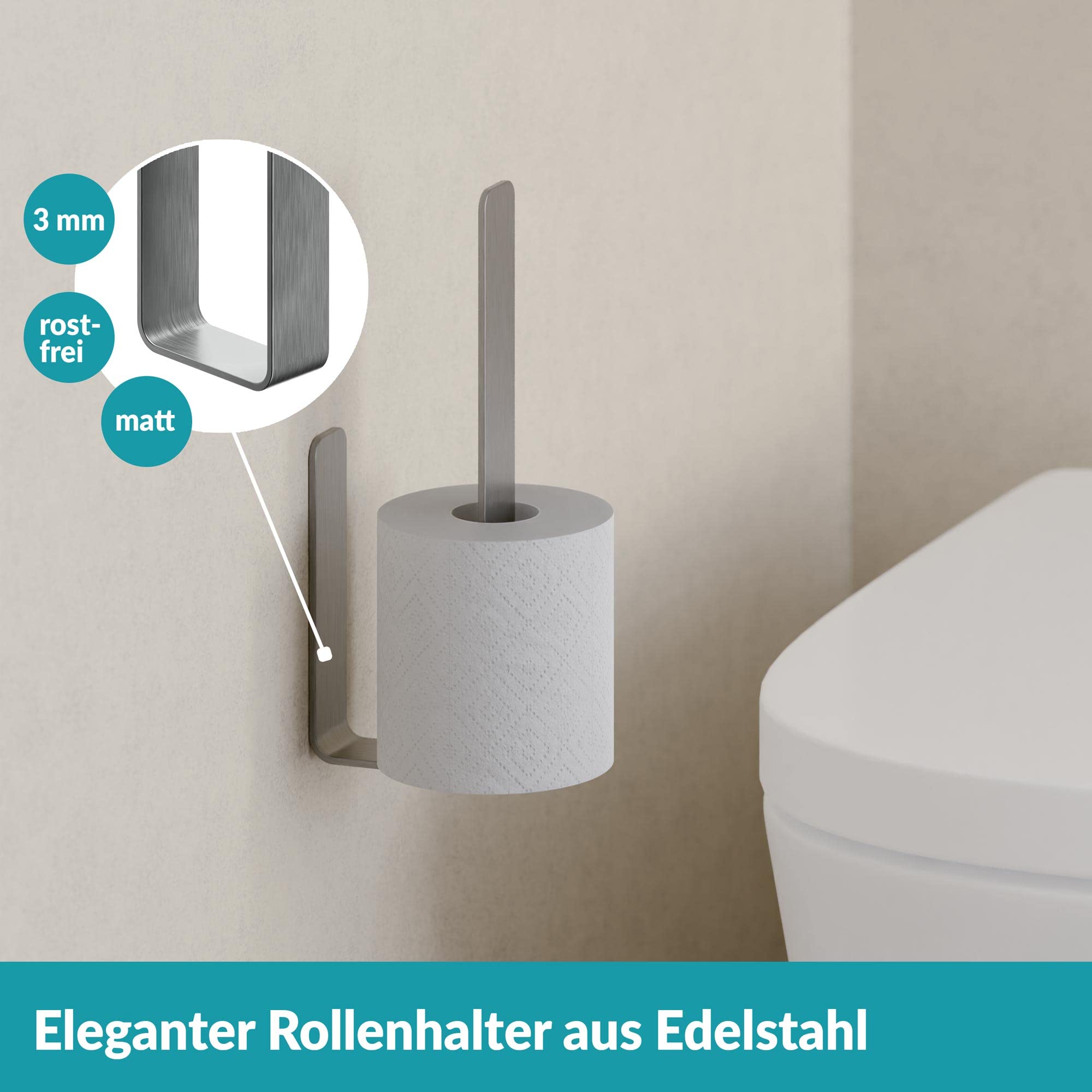 WEISSENSTEIN WC-Ersatzrollenhalter - Toilettenpapierhalter Edelstahl ohne Bohren - Rollenhalter Wand selbstklebend