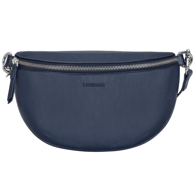 LEABAGS Cali kleine Bauchtasche aus echtem Leder | Gürteltasche mit Reißverschluss | Crossbody Bag für Damen | 23x5x13 cm | Brusttasche Blau