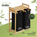 AMBIAVO® Wäschekorb 2 Fächer [schwarz, 100% Baumwolle, Bambus, 60 l Volumen] | Wäschesammler für Schmutzwäsche| Wäsche Sortiersystem | Wäschesortierer Holz | Wäschebox | laundry baskets