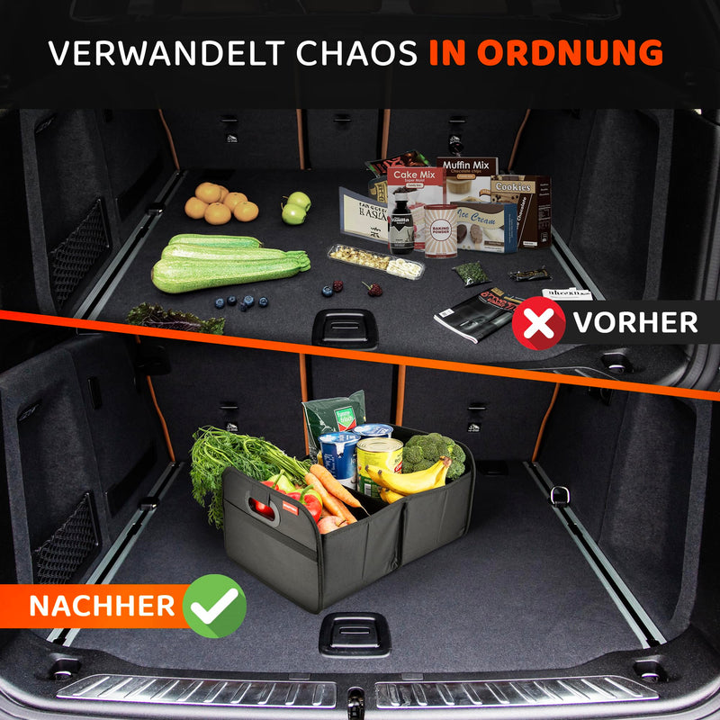 MyHappyRide Auto Kofferraumtasche Schwarz - Kofferraum Organizer zusammenklappbar - Faltbare Aufbewahrungsbox - antirutsch und wasserfester Boden - Auto Faltbox