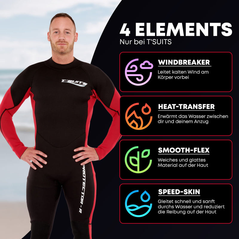 T´SUITS Neoprenanzug Herren [3mm, Lang, Protector-R] | Tauchen, Schwimmen, Surfen, Kiten, Wasserski, Rafting - Jetzt Größe Wählen(L)