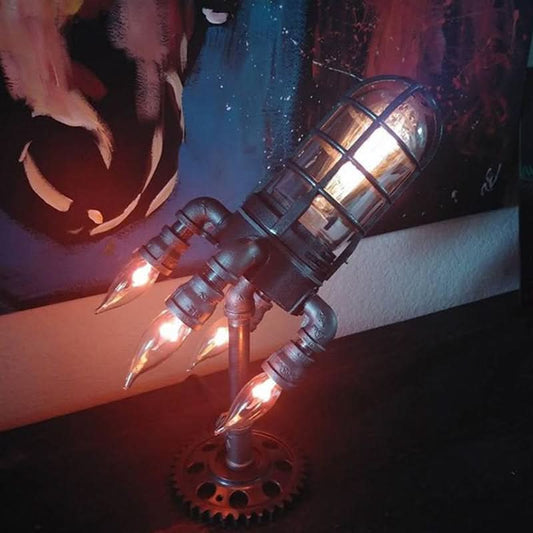 Rebolet | Steampunk-Rakete Tischlampe mit Flammenlicht