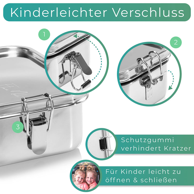 Elwin Neiles ☀️ Edelstahl Brotdose | 1400ml Brotdose Kinder & Erwachsene | Nachhaltige Lunch Box Silber | Brotdose inkl. Trennwand | Frischhaltedose mit Deckel | Brotdose Edelstahl