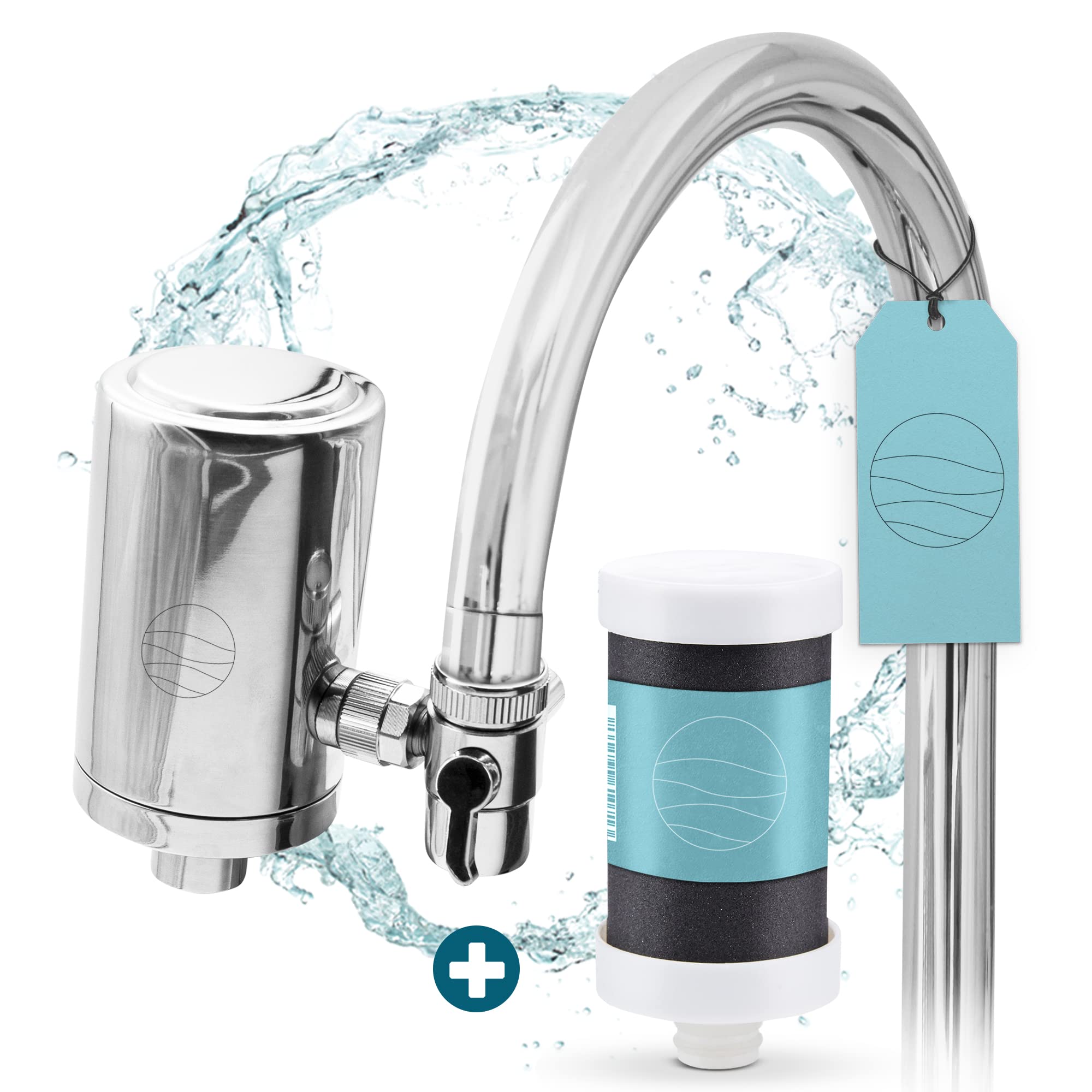 up!water® Wasserfilter für Wasserhahn | Edelstahl | Leitungswasser filtern | Filter für Armatur | Trinkwasserfilter mit Kartusche aus nachhaltigem CoconutBlock