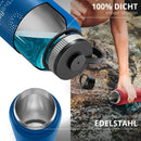 Trinkflasche Edelstahl ACTIVE FLASK + Strohhalm (3 Deckel) BPA-frei, Auslaufsicher, Kohlensäure geeignet - Wasserflasche Fahrrad Thermosflasche Isoliert Isolierflasche Sport Wasser Flasche Kinder Tee