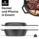 Gusseisen Topf 2in1 mit Grillpfanne/Deckel, Ø26cm, 3,0 L Casserole perfekt zum Brot backen oder Garen, Schmortopf Induktionsgeeignet, Gusseisen Bräter