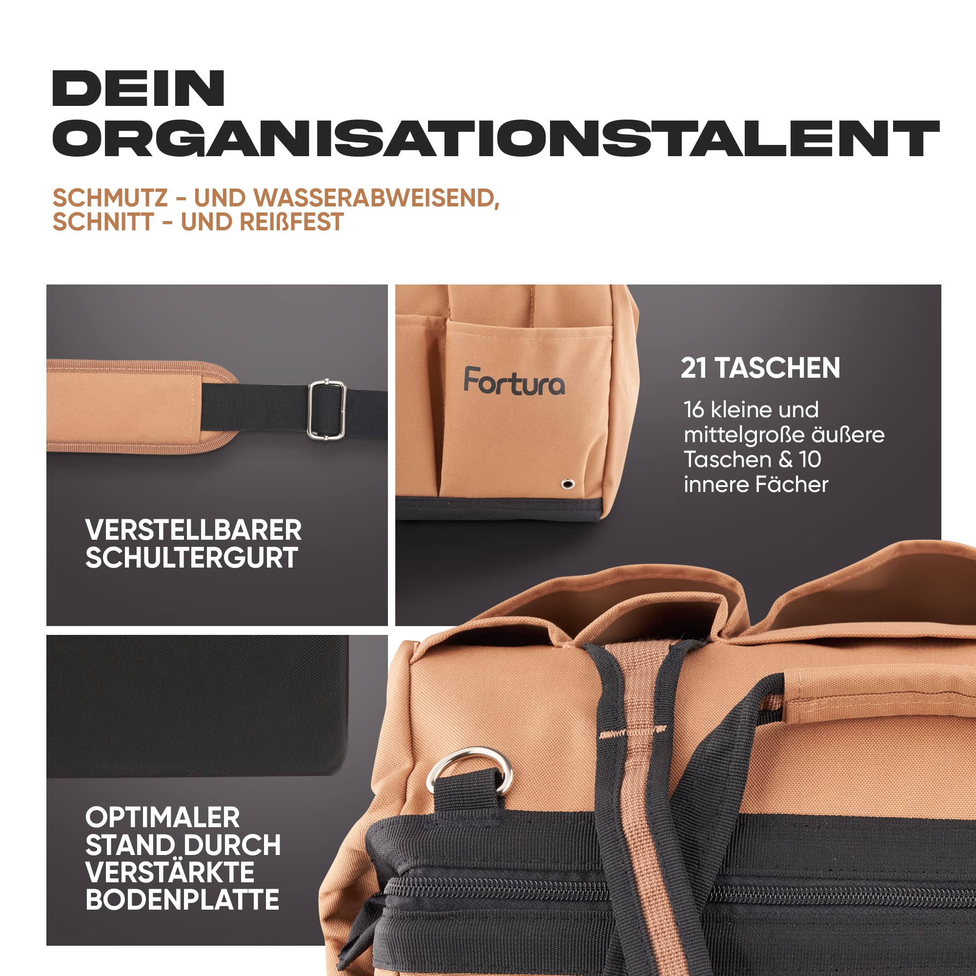 Fortura Werkzeugtasche/Werkzeugaufbewahrung/Werkzeugtasche leer/Werkzeugtasche klein (Ohne Schultergurt) Arbeitstasche Herren