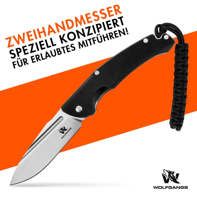 Wolfgangs TELUM Zweihandmesser Klappmesser aus feinstem D2 Stahl - Legales Taschenmesser Klappmesser - Rebustes Outdoor Messer Survival - Klappmesser Outdoor inkl. Kydex Holster (Satin Schwarz)