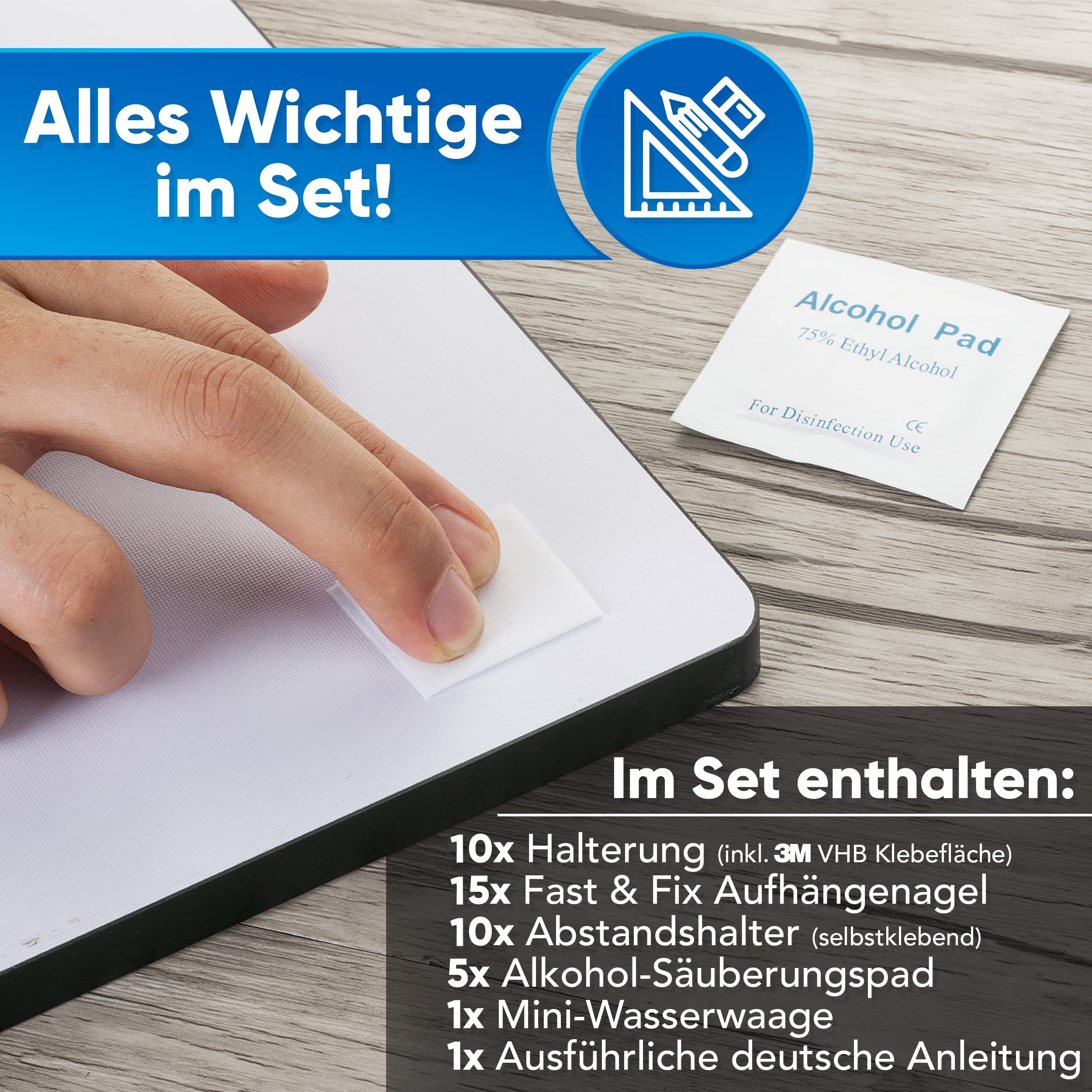 PEARWAY™ Profi Acrylglas Aufhängung [4er Set] I extra starke 3M Klebefläche - bis zu 2,5kg Halt I Alu Dibond Aufhängung - Bildaufhänger selbstklebend