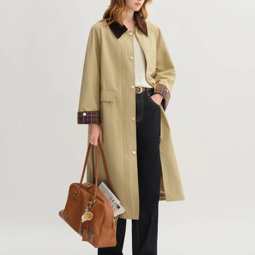 Jacke im Retro-Trench-Stil mit Kontrastdetails – Dushu Vintage Coat