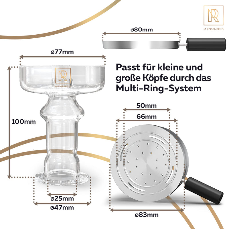 M. ROSENFELD Glaskopf Shisha Set – Phunnel Kopf mit Smokebox HOOKARTIS mit einzigartigem Multi-Ring-Boden - Premium Shisha Zubehör Shisha Kopf mit HMD - Designed in Germany