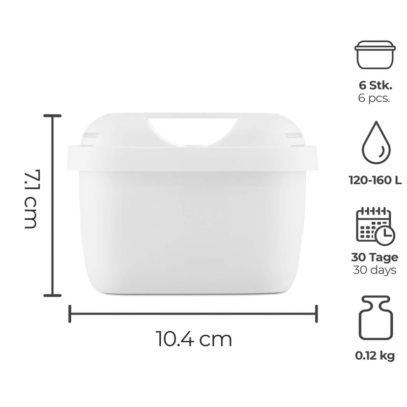 SILBERTHAL Wasserfilter Kartuschen - Reduziert Kalk, Chlor und Verunreinigungen - Filterkartuschen kompatibel mit Brita Maxtra Filterkannen - 6er Pack