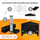 Kronenburg Faltpavillon wasserdicht Dachmaß 2 x 2 m UV Schutz 50+ Pavillon in Schwarz mit 4 Seitenteilen