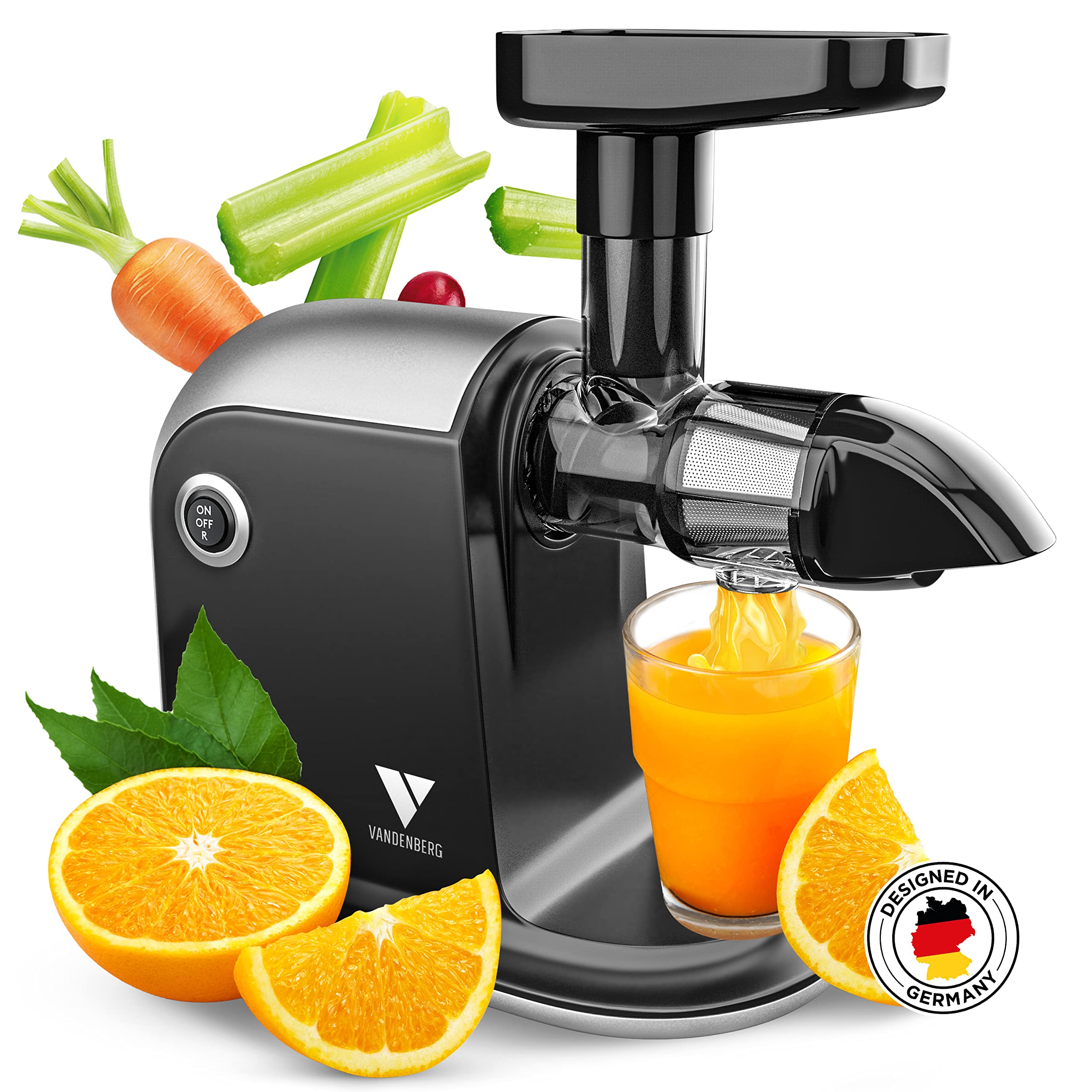 Vandenberg [DAS ORIGINAL] - Slow Juicer - Entsafter Gemüse und Obst - [150 W] Vitaminschonender Obstentsafter mit Umkehr Funktion Inkl. Reinigungsbürste - BPA Frei