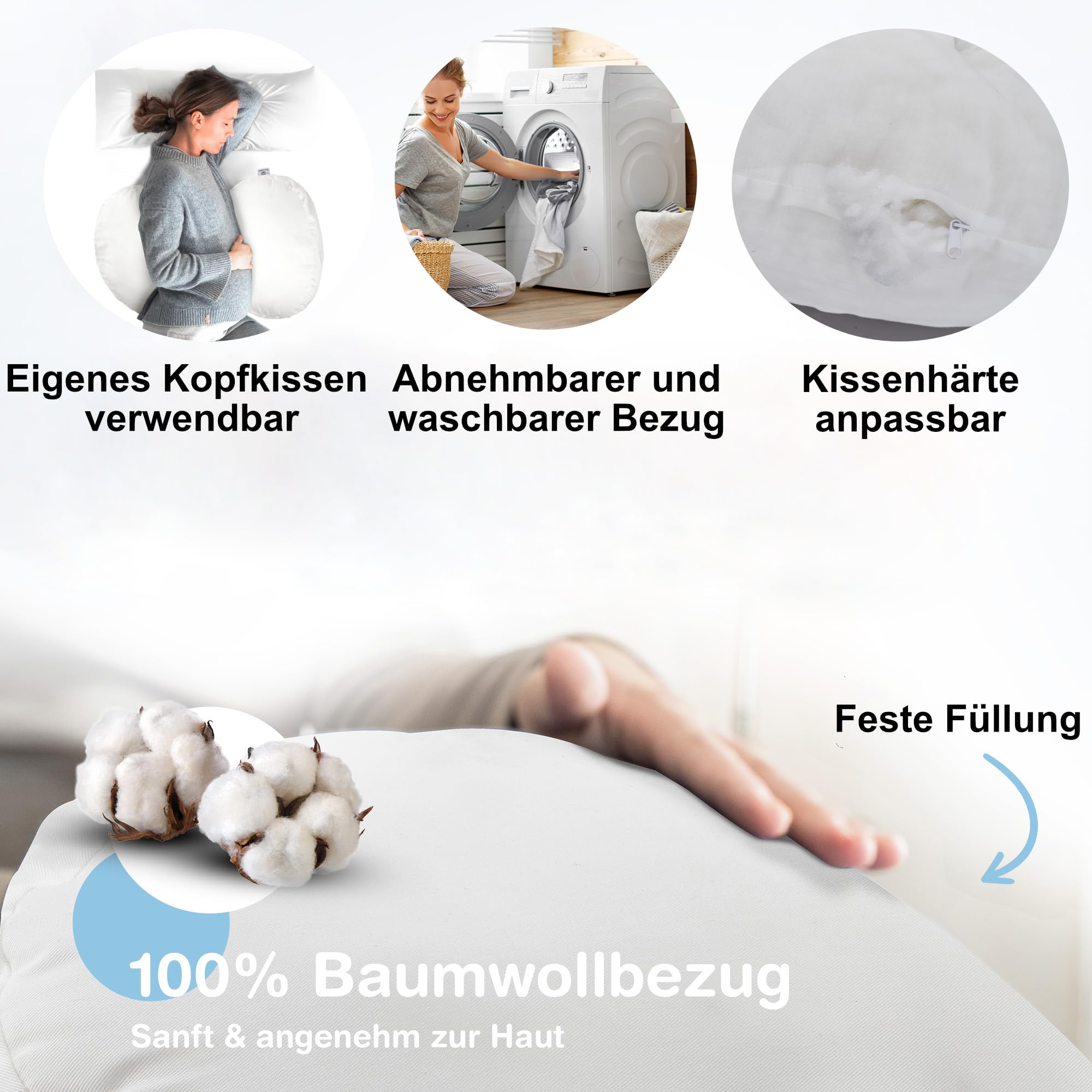 BabybeFun Schwangerschaftskissen [Platzsparend] Pregnancy Pillow für optimale Seitenlage mit Verstellbarer Größe für Schlafkomfort und gegen Rückenschmerzen | Weiß