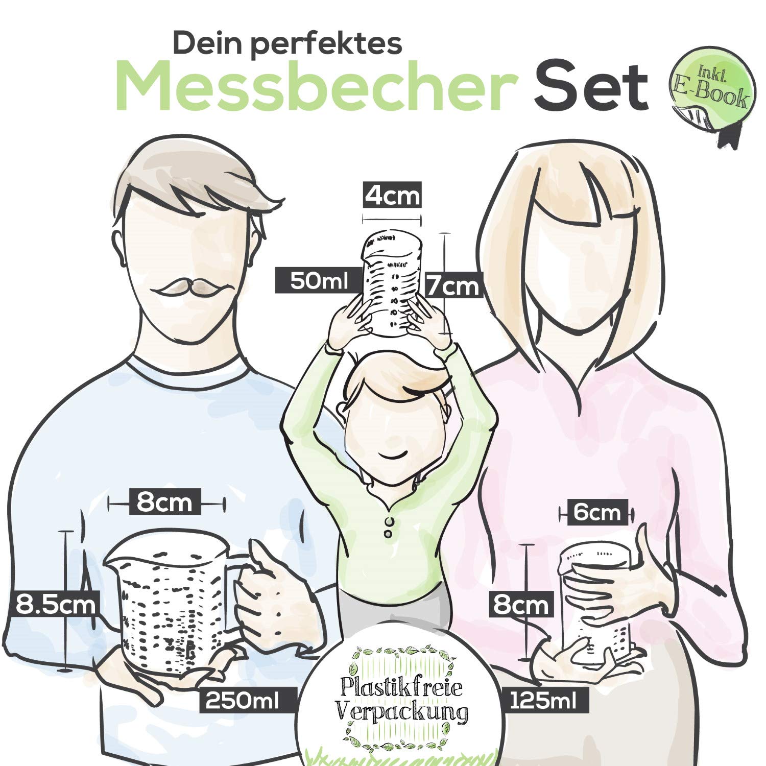 TreeBox Messbecher aus Glas mit Ausguss – 3er Set – Hitzebeständig und mikrowellengeeignet - Verschiedene Maßeinheiten – Perfekt zum Backen, Kochen und Mischen