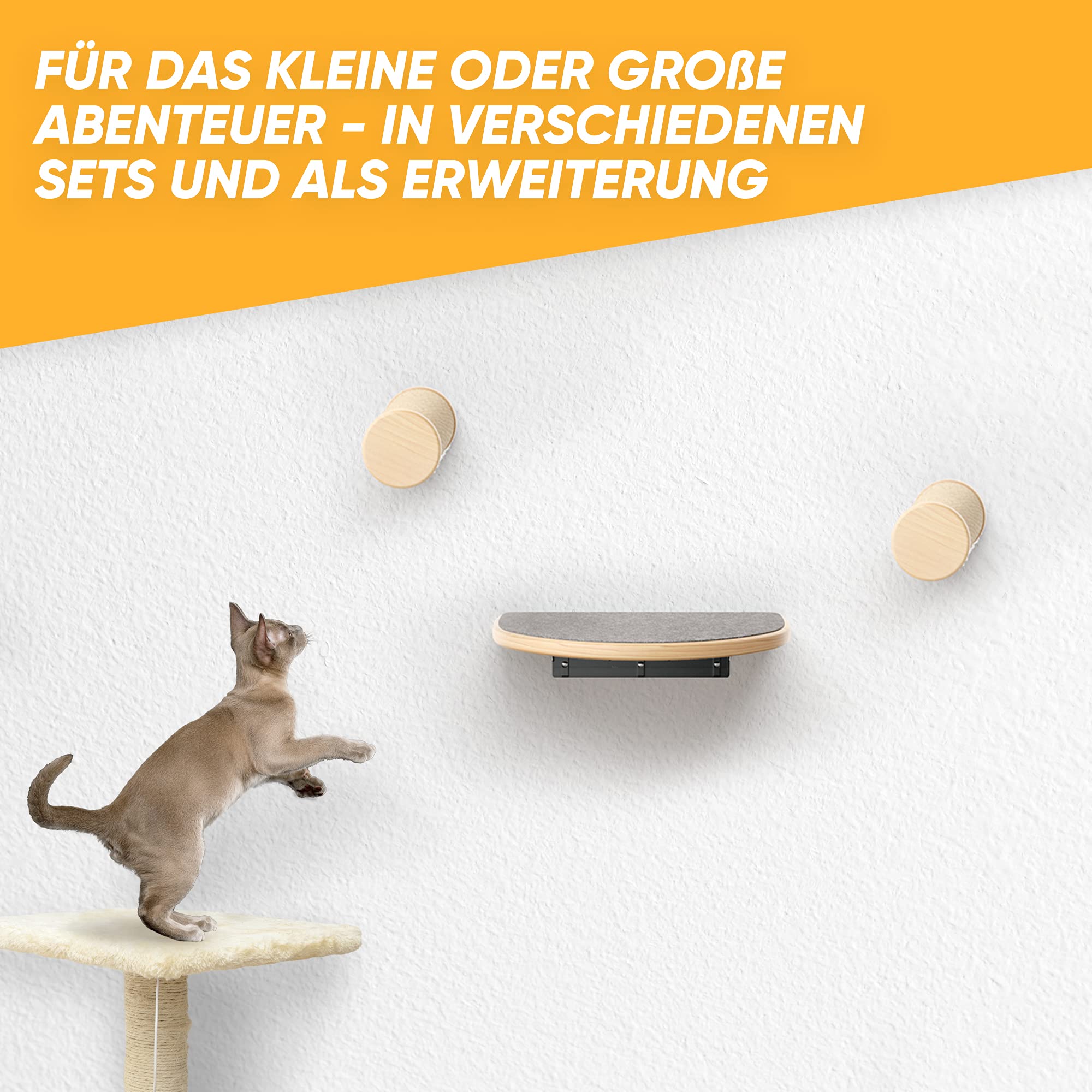 Nelix Katzenkletterwand | Kratzbaum 2.0 für Katzen | Kletterwand aus Echtholz | Katzentreppe Katzenmöbel Hängematte (3-Teilig)