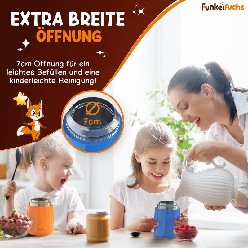 FUNKELFUCHS® Thermobehälter für Essen Kinder – 500ml, Blau Dino – 100% auslaufsicher - Warmhaltebehälter Essen Edelstahl – Thermobecher Essen – Thermo Lunchbox Kinder – Warmhaltebehälter Babybrei