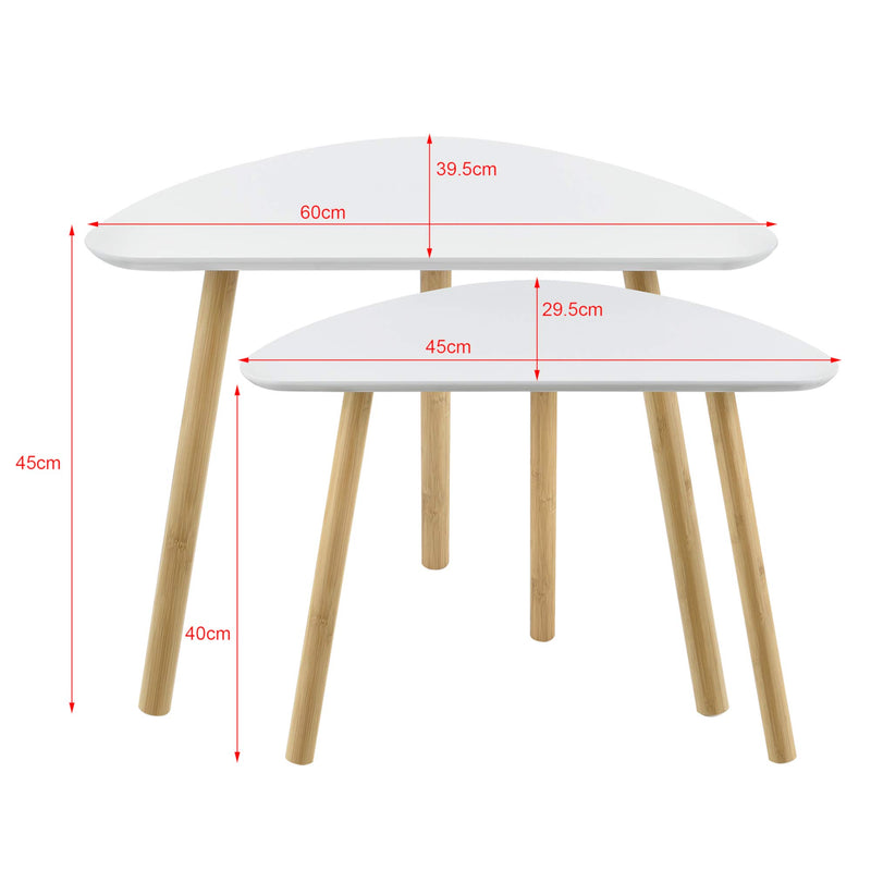 [en.casa] Couchtisch Set Beistelltisch 2er Set Weiß MDF/Bambus