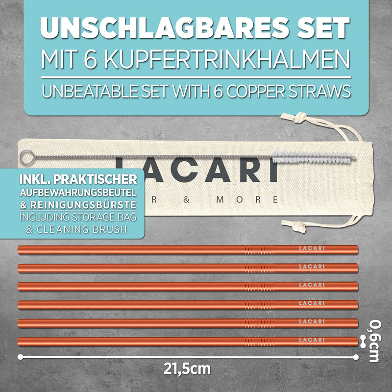 Strohhalme Edelstahl | Trinkhalme Edelstahl in Bronze | Lacari ORIGINAL 6x Strohhalm Wiederverwendbar | Edelstahl Strohhalm 21,5cm lang | Trinkstäbchen, Metall Strohhalm | Edelstahl Trinkhalme