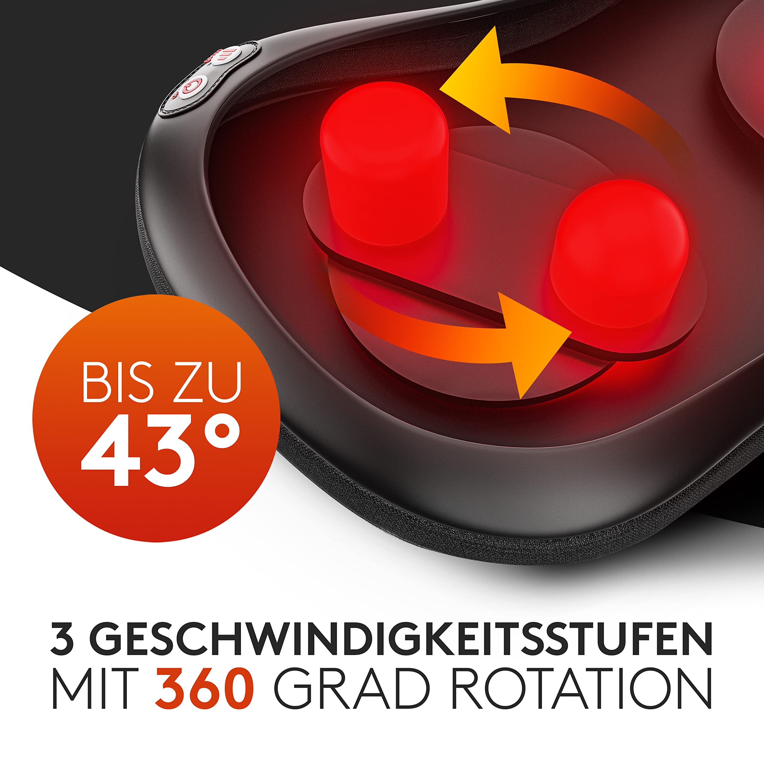 Wellax - Massagekissen mit Wärmefunktion & 360° Drehung - Shiatsu Nackenmassagegerät mit 3 Geschwindigkeiten für Schultern & Rücken - inkl. Verlängerungsgurt - Neck Massager, Schwarz