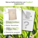 TreeBox Zero Waste Seifensäckchen aus Jute mit Kordel aus Baumwolle - 3er Set - Besonders praktischer Klappverschluss - Perfekt für Seifen und Seifenreste