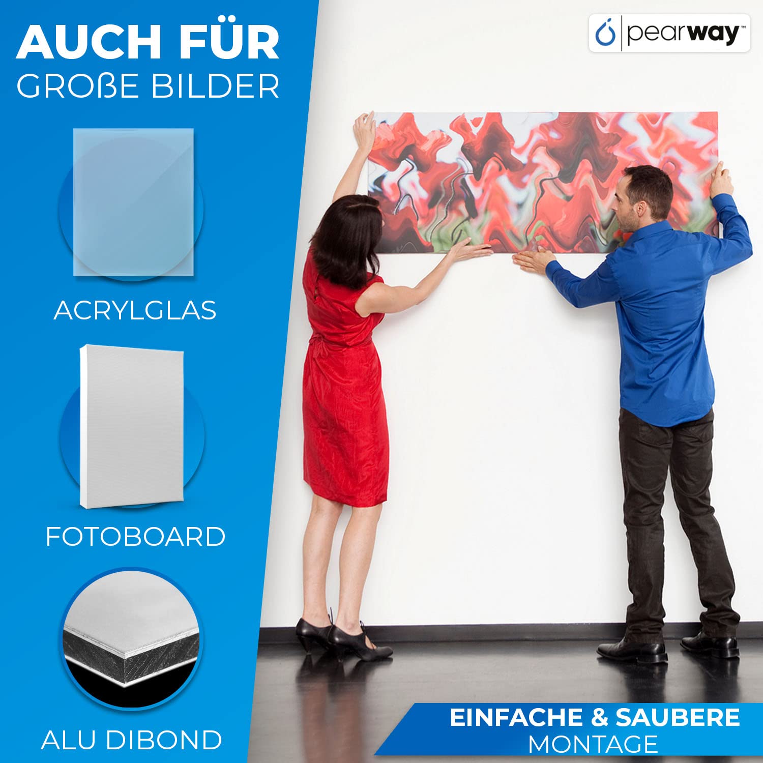 PEARWAY™ Profi Spiegel Aufhängung Selbstklebend - 2 Stück [10x20cm] inkl. Zubehör I Maximaler Halt dank leistungsstarkem 3M Tape I Ideale Klebehaken & Aufhänger für Bilder I Spiegelhalterung