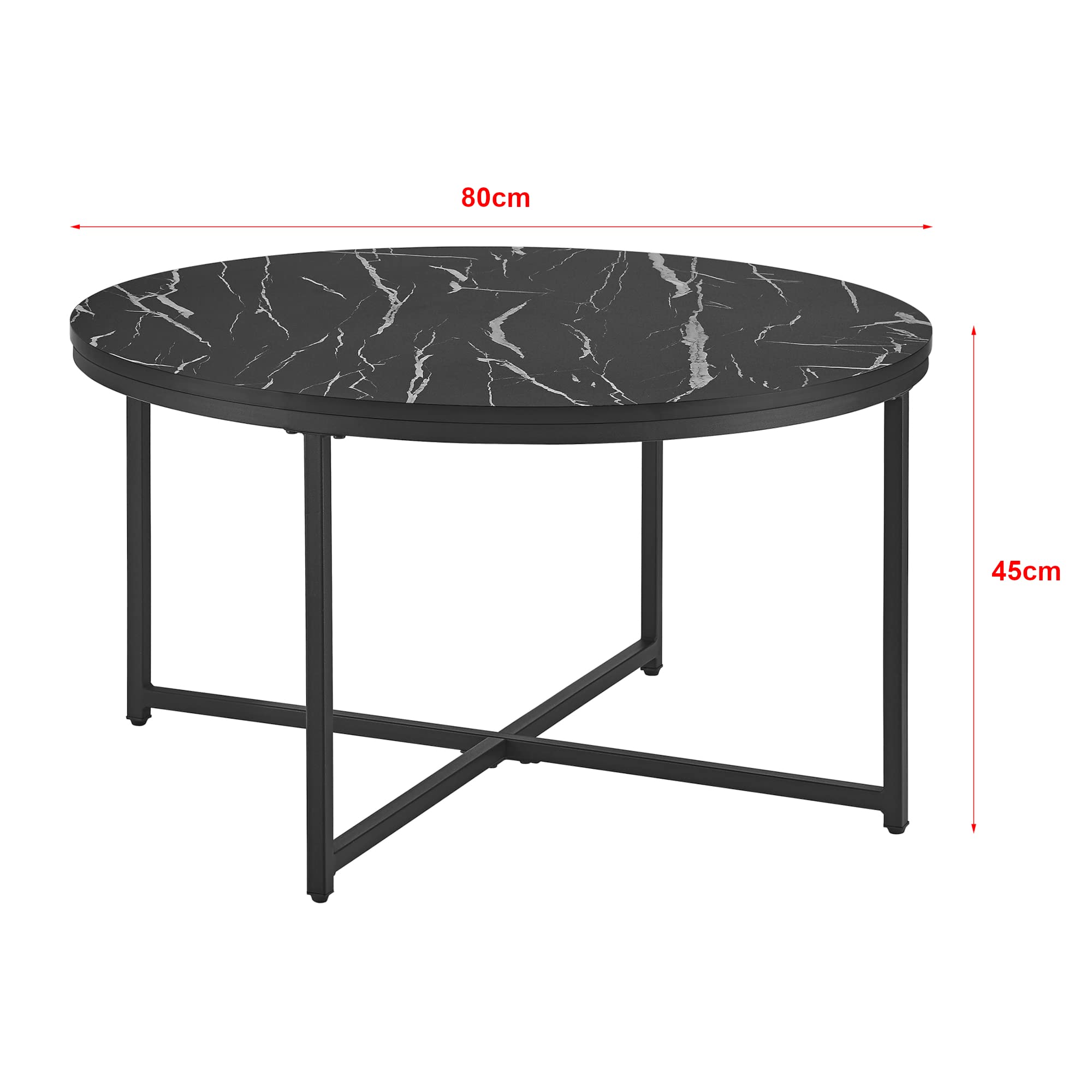 [en.casa] Couchtisch Uppvidinge Beistelltisch 45x80cm Wohnzimmertisch rund Marmor/Schwarz