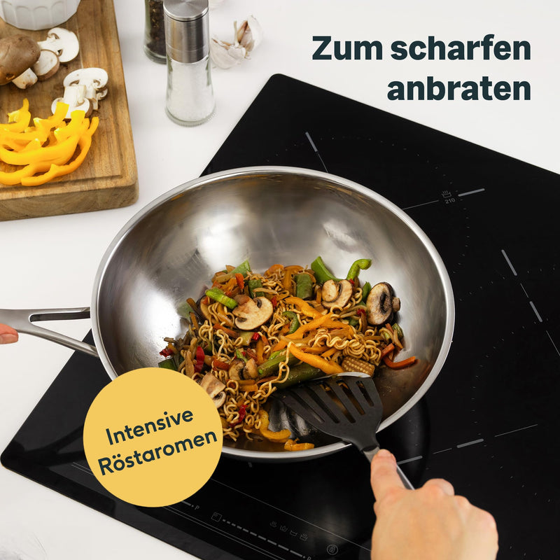 SILBERTHAL Wokpfanne Unbeschichtet Induktion 28 cm - Edelstahl Wok zum Frittieren und Braten- Für alle Herdarten - Backofenfest bis zu 400°C