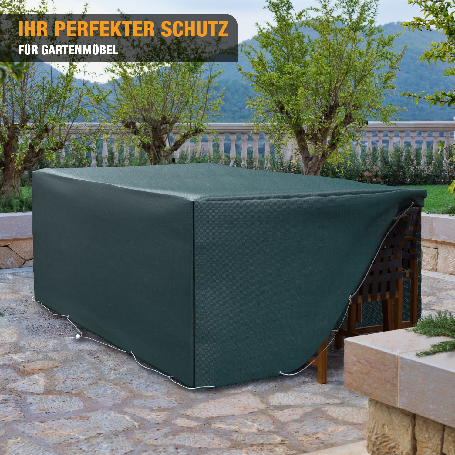 Kronenburg Abdeckung für Gartenmöbel winterfest - rechteckig 240 x 136 x 88 cm in grün - Schutzhülle wasserdicht für Möbelsets, Sitzgruppen, Sitzgarnituren, Tisch & Stühle