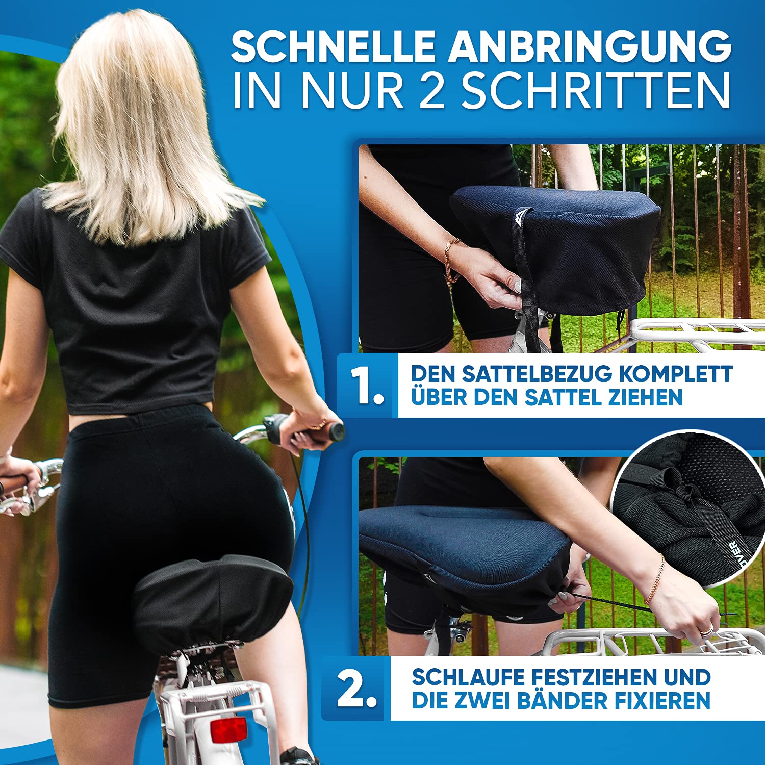 Nextcover NEU Universal Gel Sattelbezug Fahrrad inkl. Regenschutz [Memory-Foam] I Fahrradsattel Überzug mit mehrschichtigem Polster I Sattelschutz Fahrradsitz für Damen & Herren