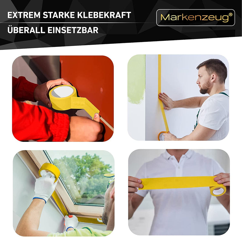 MARKENZEUG® PVC Tape I Maler-Klebeband I Malerkrepp mit hoher Klebekraft I Gewebeklebeband für alle Oberflächen I Innen- & Außenarbeiten I UV-Beständigkeit I 1 Rolle gelb I 50mm Breite I 30m lang