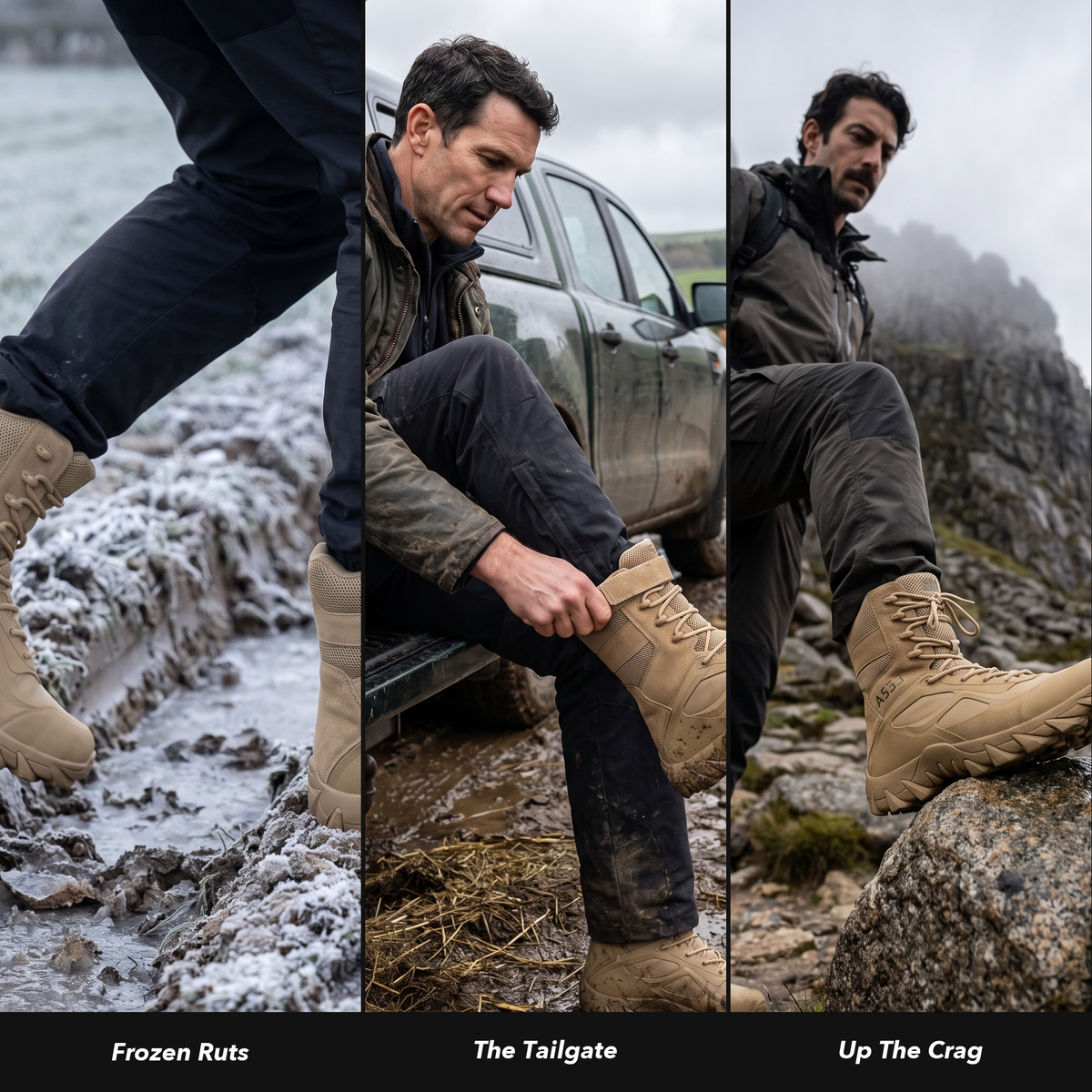 Herren Wanderstiefel mit Seitenreißverschluss – Schnür-Wanderschuhe mit Profilsohle
