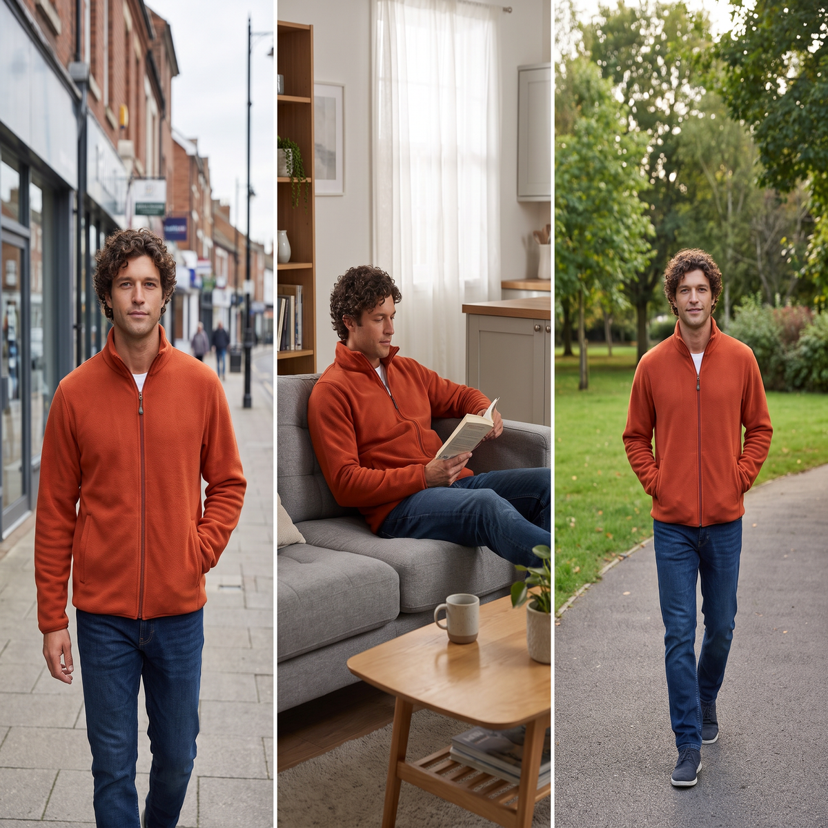 Herren Fleecejacke mit durchgehendem Reißverschluss – entspannte Passform
