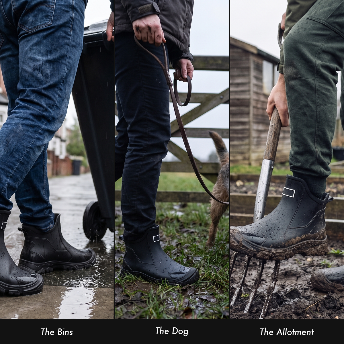 Knöchelhohe Gummistiefel – kurze wasserdichte Wellington-Boots zum Reinschlüpfen