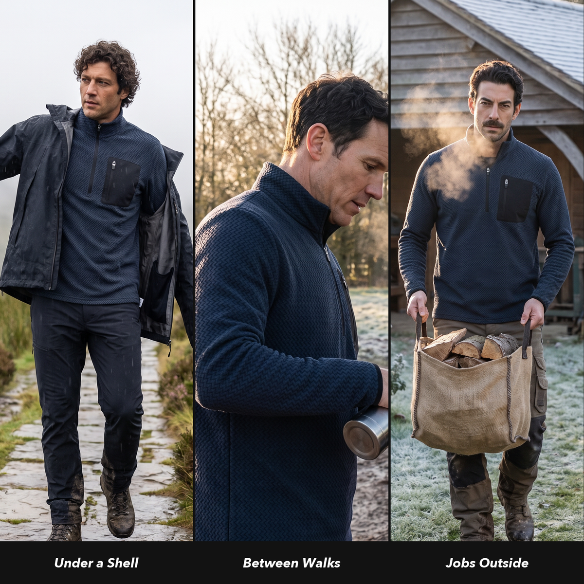 Herren Quarter-Zip-Pullover – strukturierter Fleece-Midlayer mit Brusttasche