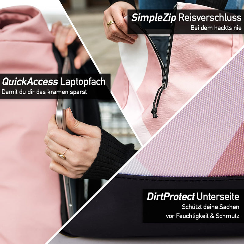 Forrider Rolltop Rucksack - Der Rucksack, der kann was du willst, Verstecktes Laptopfach | für Uni, Sport, Arbeit oder Freizeit, Rosé, 30L