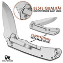 Wolfgangs MUTATIO Zweihand Klappmesser aus feinstem 440C Stahl - Outdoor Messer mit hochwertigem Wurzelholz Griff - Das perfekte Survival Messer oder Camping Messer - inkl. Echt-Leder Gürteltasche