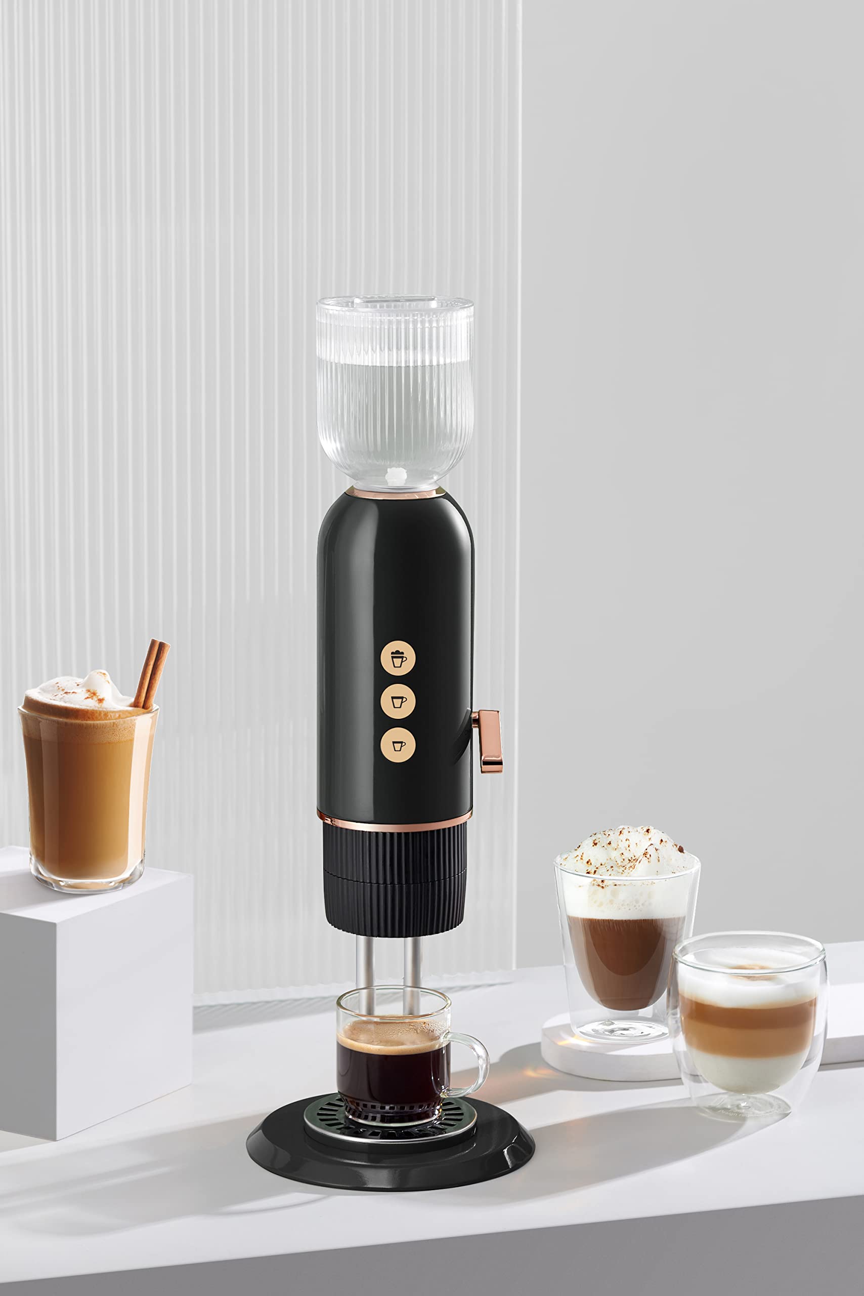 Dreiklang 4 in1 Espressomaschine plus Tee, 3 Sekunden schnell aufgeheizt Nespresso/Starbucks/Dolce Gusto Kapseln, gemahlener Espresso, Zuhause, Büro, Reisen, 19 Bar Druck, 1650 Watt