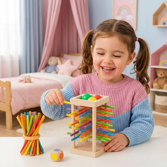 Rebolet | 3-in-1 Montessori Holz Geschicklichkeitsspiel Kugel & Stäbe