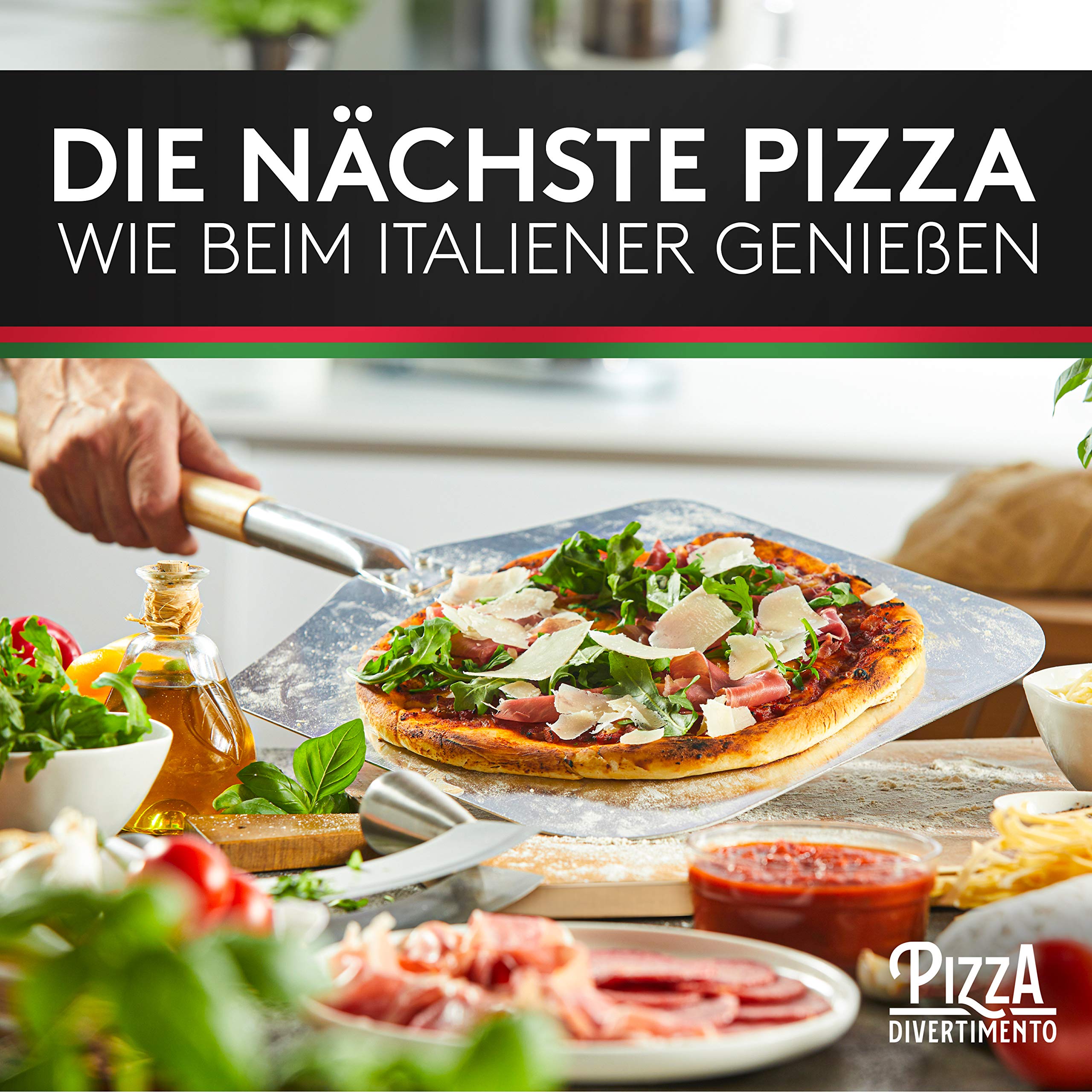 Pizza Divertimento - DAS ORIGINAL - Pizzastein für Backofen & Gasgrill – Vergleich.org ausgezeichnet - Pizza Stein aus Cordierit bis 900 °C – Für knusprigen Boden & saftigen Belag - Inkl. e-Rezeptbuch