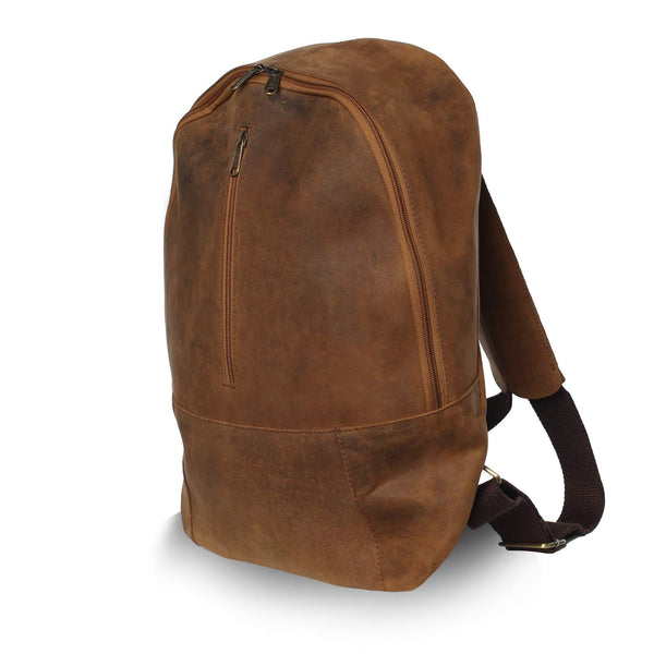 NAMA 'John' Daypack Rucksack Büffel Leder Tagesrucksack Lederrucksack für Damen und Herren Vintage Laptoprucksack Backpack Wanderrucksack Naturleder Braun