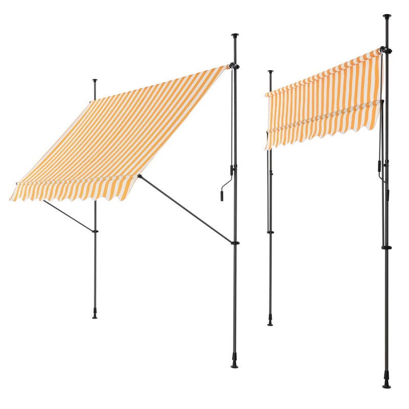 pro.tec Klemmmarkise Stem Markise ohne Bohren 250 x 120 x 220-309 cm Balkonmarkise mit Handkurbel Sonnenschutz Stahlgestell Gelb/Weiß