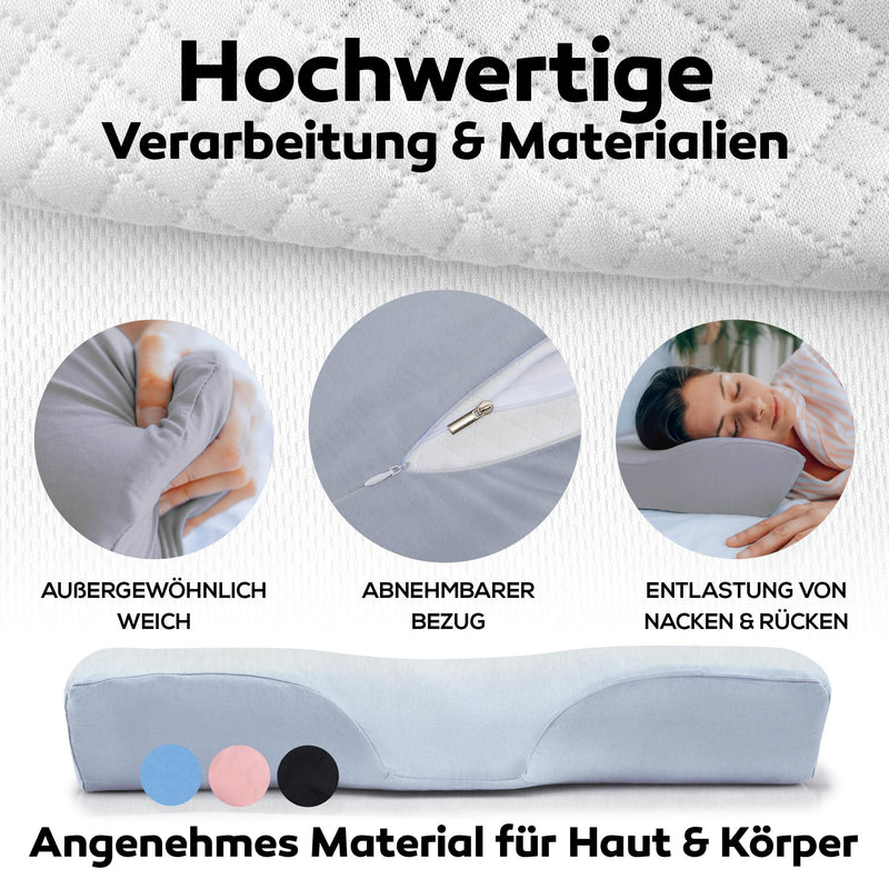 Schlafimpuls Ergonomisches Kopfkissen Nackenstützkissen | Orthopädisches Kopfkissen & Nackenkissen [Memory Foam] Seitenschläfer - mit extra Bezug - Farbe wählbar (Grau)