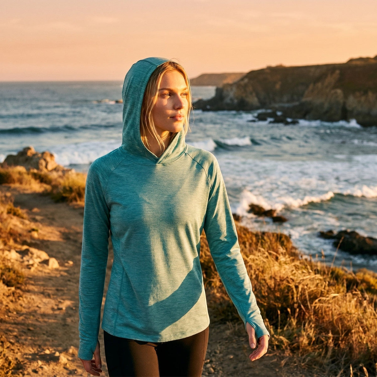 Damen Sonnenhoodie mittelschwer – UPF 50+ UV-Schutzoberteil mit Kapuze