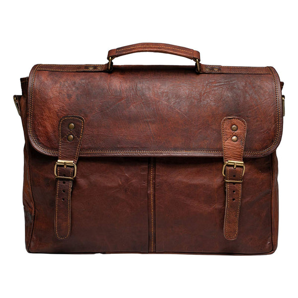 NAMA 'Charlie' Umhängetasche Echtes Leder L 16 Zoll Messenger Bag Schultertasche Vintage Aktentasche Business Tasche Lehrertasche Laptoptasche Naturleder Braun