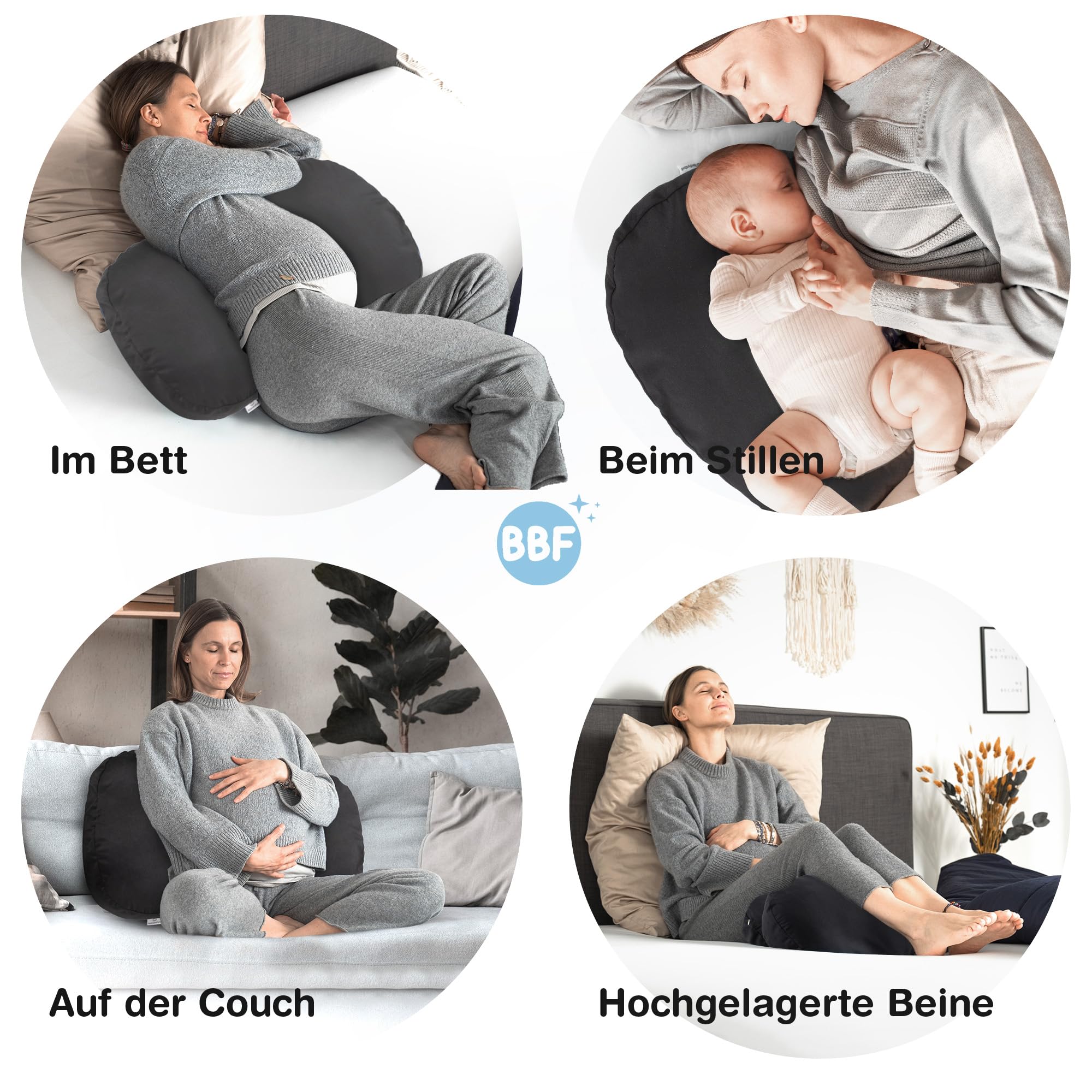 BabybeFun Schwangerschaftskissen [Platzsparend] Pregnancy Pillow für optimale Seitenlage mit Verstellbarer Größe für Schlafkomfort und gegen Rückenschmerzen | Schwarz