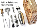 DIIBRA Cocktail-Wizard 2.0 – 700 ml Cocktailshaker - Geschenk für Männer - 16-teiliges Bar Werkzeug Set mit rustikalem Holzständer